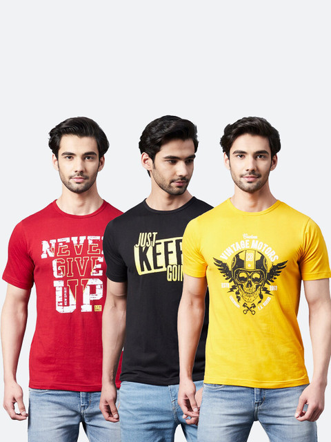 

Rigo Men Black & Red Typography 3 Printed Applique T-shirt