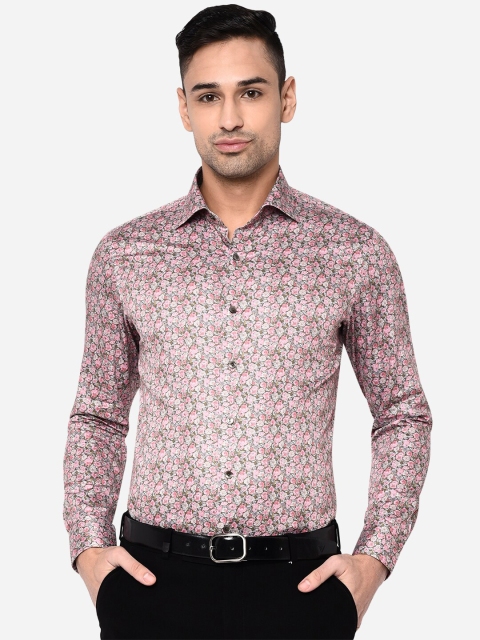 

WYRE Men Pink & Olive Slim Fit Floral Printed Pure Cotton Formal Shirt