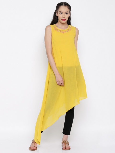 

AND Yellow Asymmetric Hem Semi-Sheer Tunic