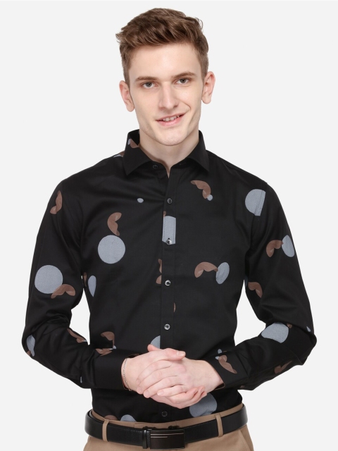 

WYRE Men Black Slim Fit Printed Pure Cotton Formal Shirt