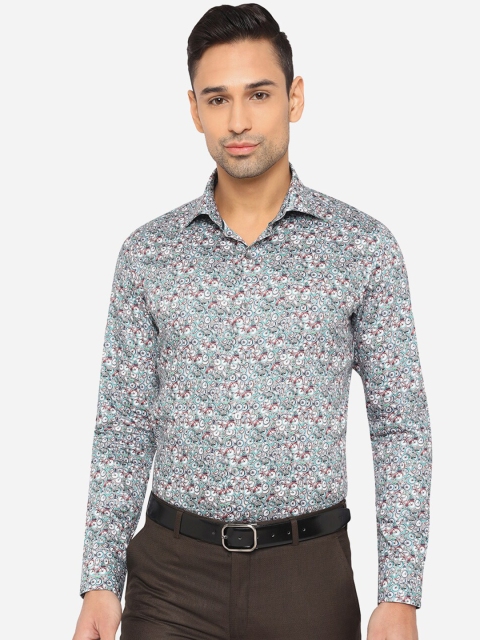 

WYRE Men Blue Slim Fit Printed Pure Cotton Formal Shirt