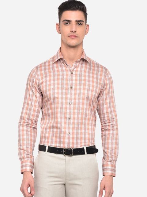 

WYRE Men Peach-Coloured Slim Fit Checked Formal Shirt