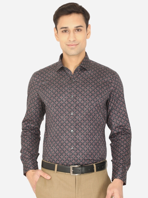 

WYRE Men Grey Slim Fit Printed Pure Cotton Formal Shirt