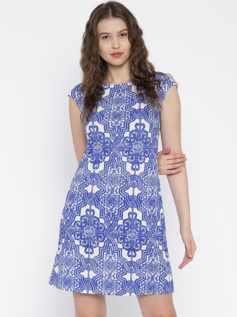 

AND Women Blue Printed A-Line Dress