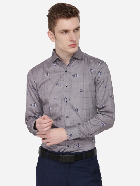 

WYRE Men Grey Slim Fit Printed Formal Shirt