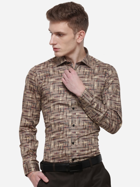 

WYRE Men Brown Printed Pure Cotton Formal Shirt