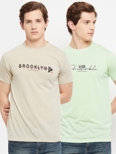 

FirstKrush Men Beige & Green Typography 2 Printed T-shirt