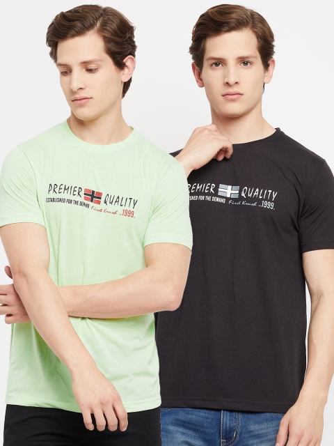 

FirstKrush Men Set Of 2 Green & Black Typography Printed T-shirt