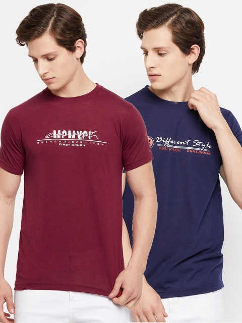 

FirstKrush Men Maroon & Navy Blue Typography 2 Printed T-shirt