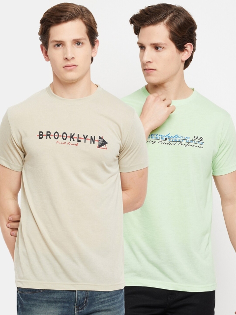 

FirstKrush Men Cream & Green Typography 2 Printed T-shirt