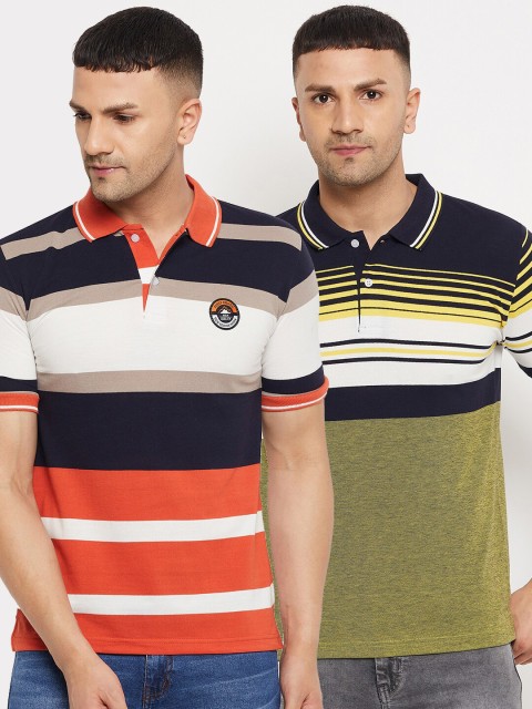 

FirstKrush Men Navy Blue 2 Striped Polo Collar Applique T-shirt
