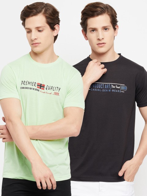 

FirstKrush Men Set Of 2 Green & Black Typography Printed T-shirt