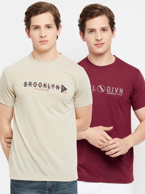 

FirstKrush Men Beige & Maroon Typography 2 T-shirt