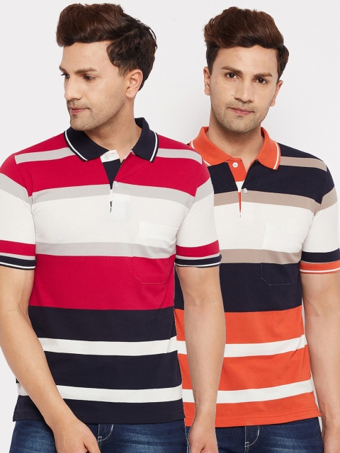 

FirstKrush Men Red & Orange 2 Striped Polo Collar T-shirt