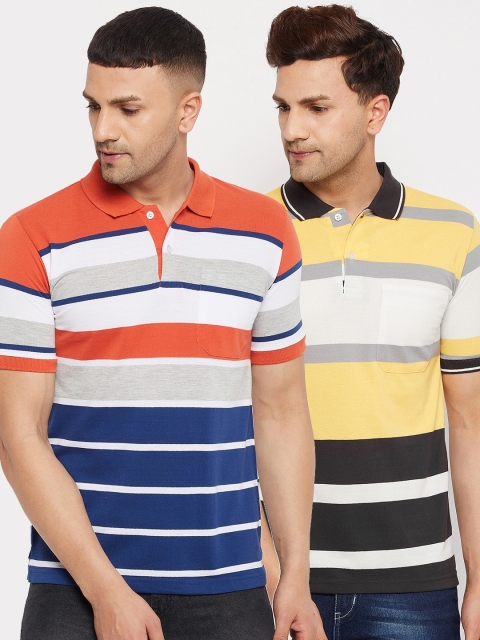 

FirstKrush Men Orange & Yellow 2 Striped Polo Collar T-shirt