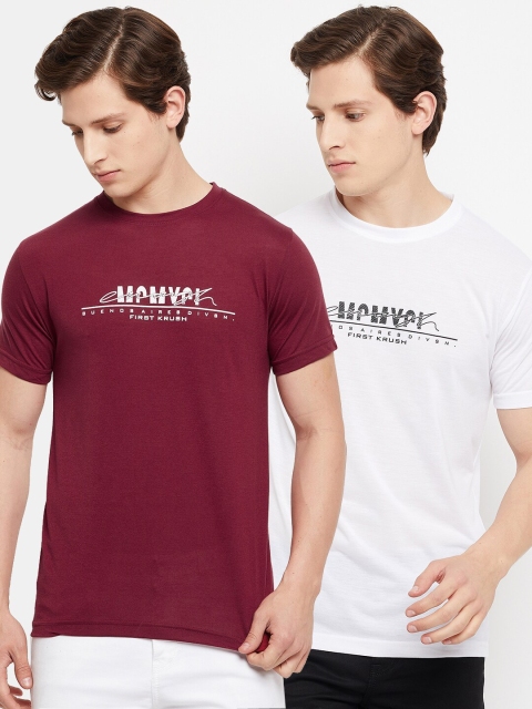

FirstKrush Men Set Of 2 Maroon & White Typography Printed T-shirt