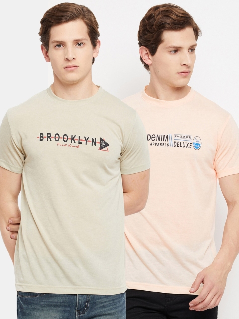

FirstKrush Men Beige & Peach-Coloured Typography 2 Printed T-shirt