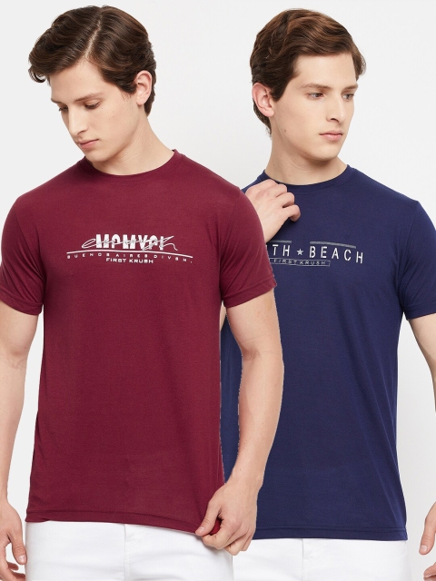 

FirstKrush Men Maroon & Navy Blue Typography 2 Printed T-shirt