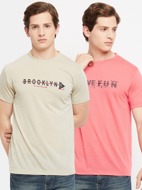 

FirstKrush Men Beige & Peach-Coloured Typography 2 Printed T-shirt