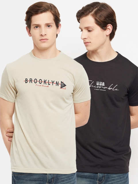 

FirstKrush Men Beige & Black Typography 2 Printed T-shirt