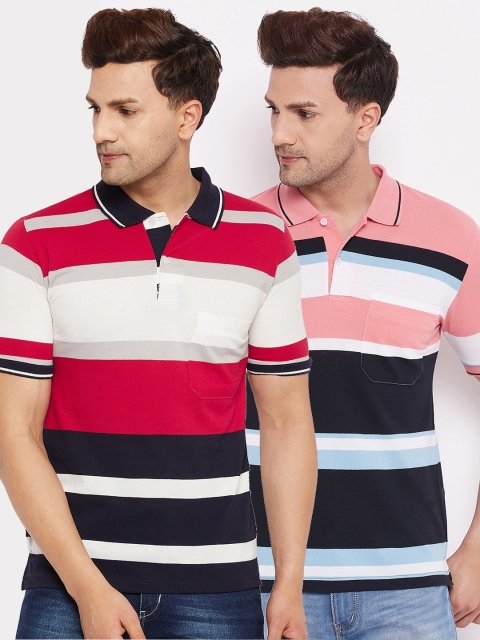 

FirstKrush Men Red & Peach-Coloured 2 Striped Polo Collar T-shirt