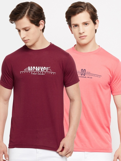 

FirstKrush Men Maroon & Peach-Coloured Typography 2 Printed T-shirt