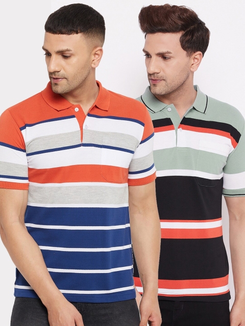 

FirstKrush Men Orange & Black 2 Striped Polo Collar T-shirt