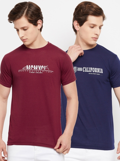 

FirstKrush Men Maroon & Navy Blue Typography 2 Printed T-shirt