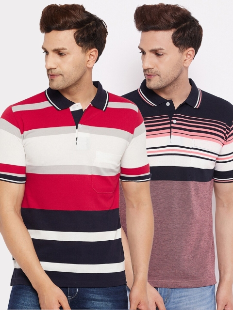 

FirstKrush Men Red & Pink 2 Striped Polo Collar T-shirt
