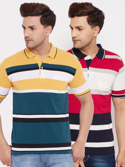 

FirstKrush Men Mustard Yellow & Red 2 Striped Polo Collar T-shirt