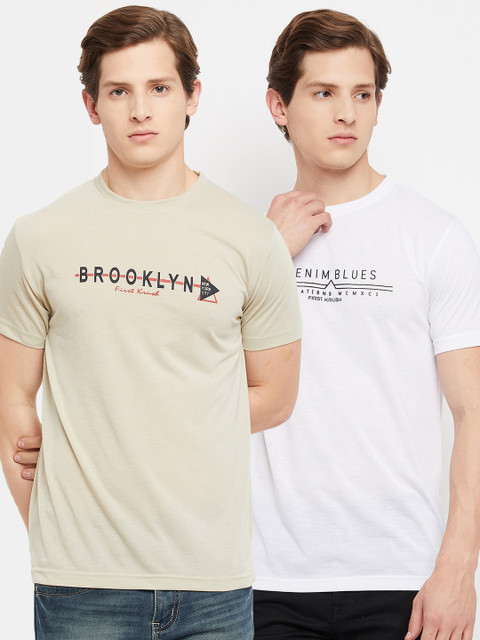 

FirstKrush Men Beige & White Typography 2 Printed T-shirt