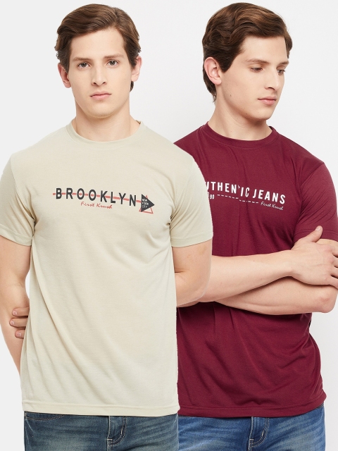 

FirstKrush Men Set Of 2 Beige & Maroon Typography T-shirt