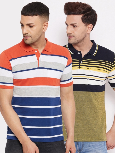 

FirstKrush Men Rust & Olive Green 2 Striped Polo Collar T-shirt