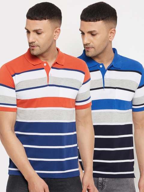 

FirstKrush Men Rust & Blue 2 Striped Polo Collar T-shirt