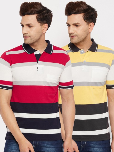 

FirstKrush Men Red & Yellow 2 Striped Polo Collar T-shirt