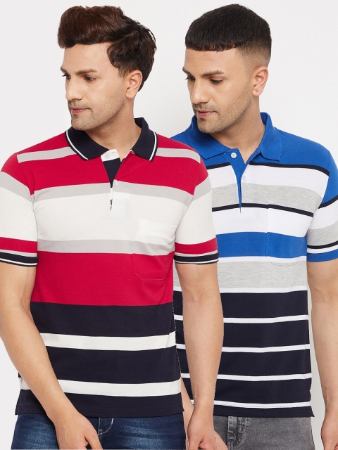

FirstKrush Men Red & Blue 2 Striped Polo Collar T-shirt