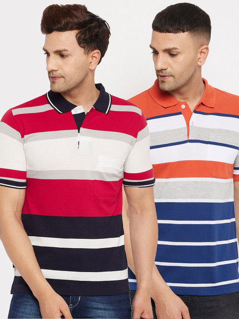 

FirstKrush Men Red & Blue 2 Striped Polo Collar T-shirt