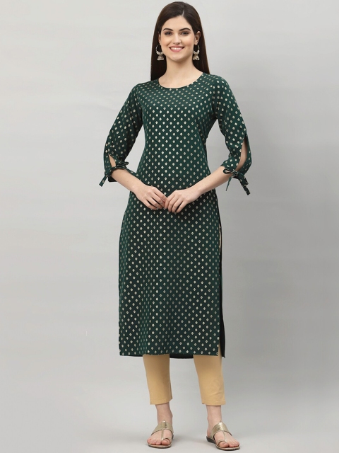 

ALC Creations Women Green & Golden Ethnic Motifs Printed Crepe Kurta