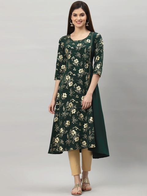 

ALC Creations Women Green Round Neck Floral Crepe Kurta