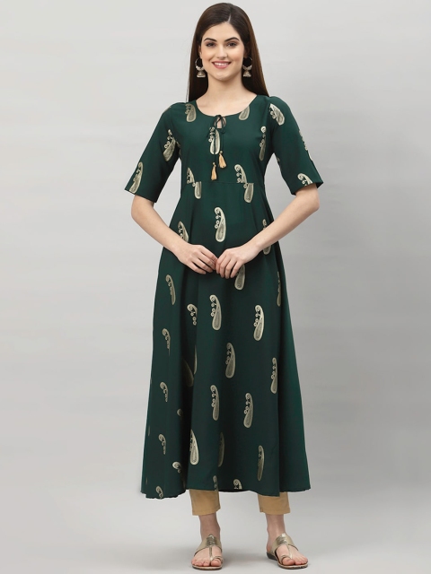 

ALC Creations Women Green Ethnic Motifs Printed Thread Work Crepe Anarkali Kurta