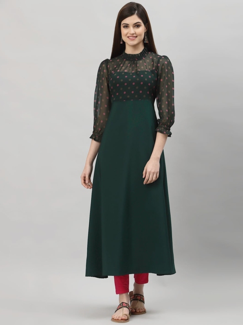 

ALC Creations Women Green Geometric Yoke Design Crepe Kurta