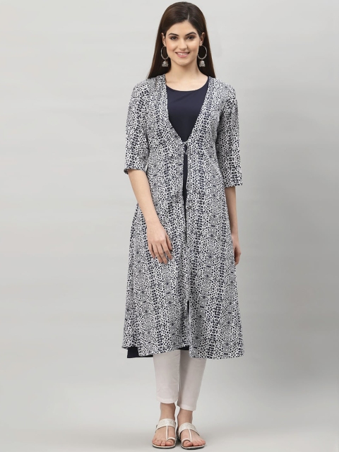 

ALC Creations Women Navy Blue Printed Crepe Kurta