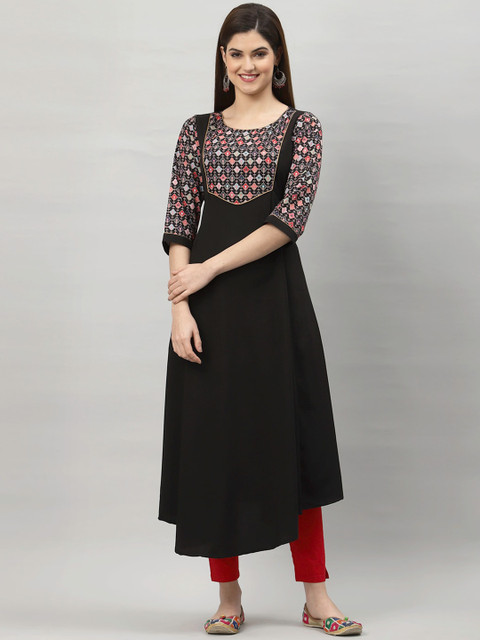 

ALC Creations Women Black Printed Floral Crepe Kurta