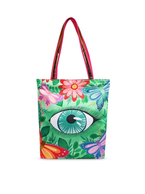 

Sabhyata Multicoloured Floral Printed Shopper Handheld Bag with Applique, Multi