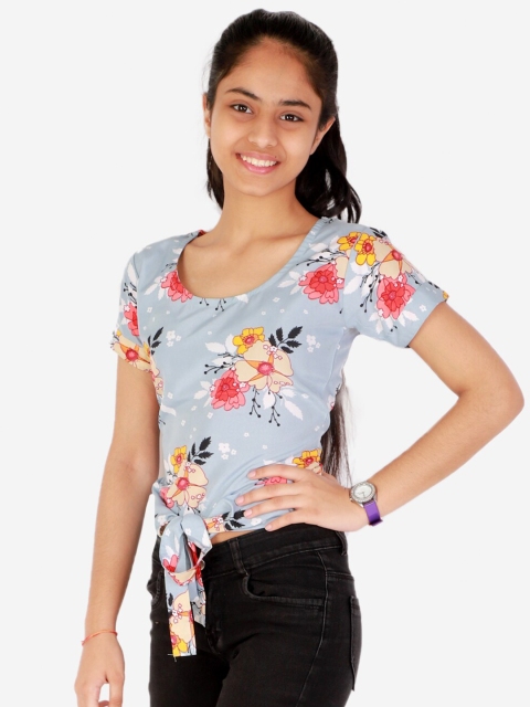 

Chipbeys Blue Floral Print Crepe Top
