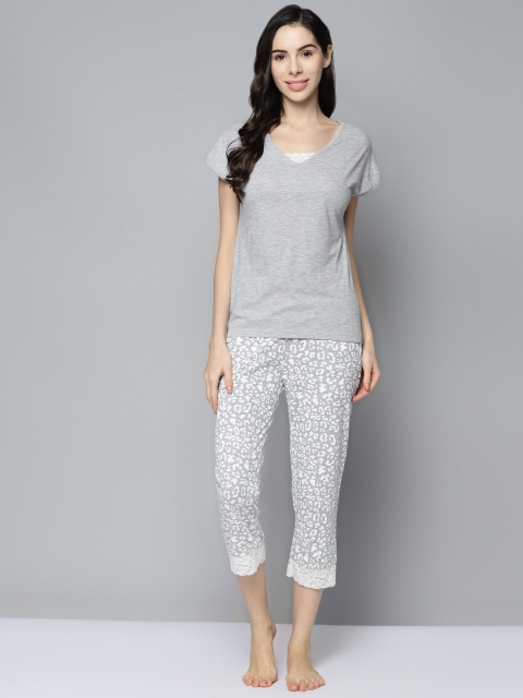 

VividArtsy Women Grey Melange Night suit