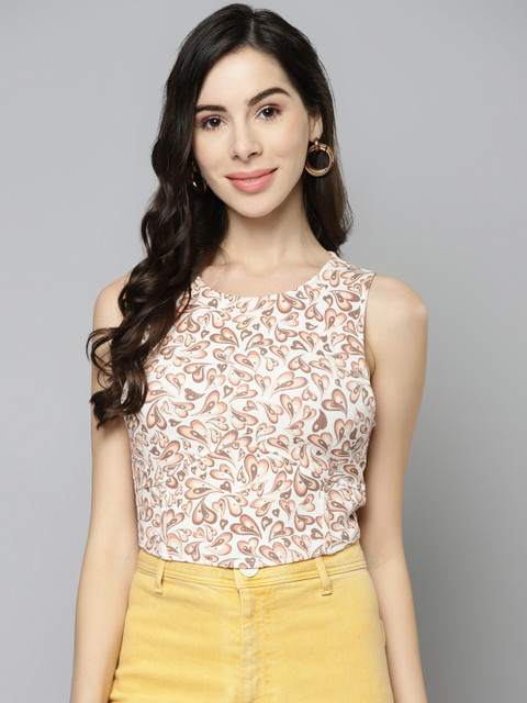 

VividArtsy White & Brown Print Top