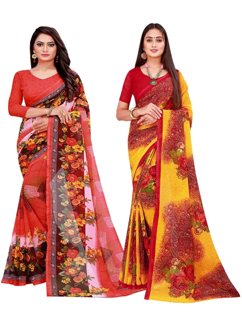 

KALINI Pack of 2 Red & Maroon Pure Georgette Saree