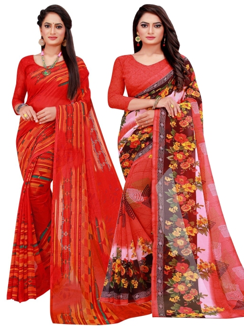 

KALINI Pack Of 2 Red Floral Georgette Saree