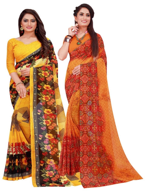 

KALINI Pack of 2 Printed Pure Georgette Sarees, Orange